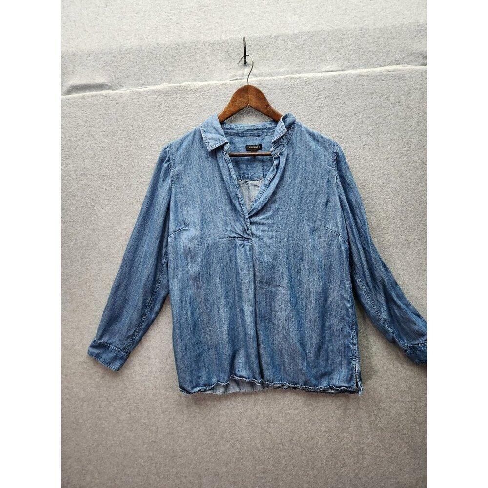 Talbots Womens Medium Blue Chambray 100% Tencel Lyocell Long Sleeve Button-Back